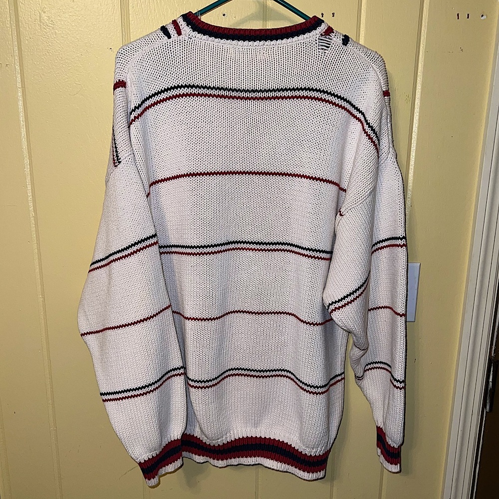 Izod 90s Preppy Vintage White Stripe Crewneck Classic Long Sleeve Sweater Size L - Picture 5 of 14